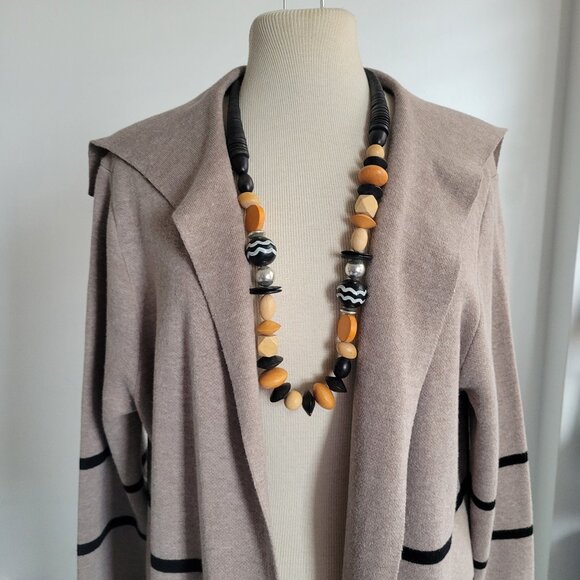 Apt. 9 Open Front Long Cardigan Sweater Women’s Large/Oatmeal & Gray Colorblock - Picture 6 of 16